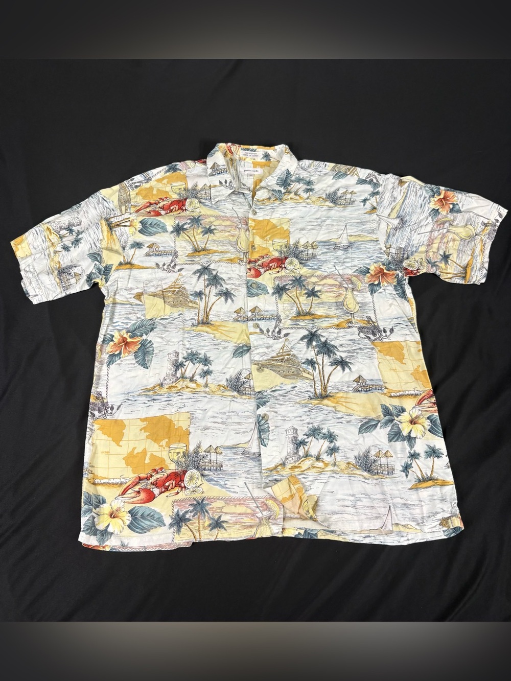 Pierre Cardin Mens Multicolor Hawaiian Short Sleeve Button Up Silk Shirt XL